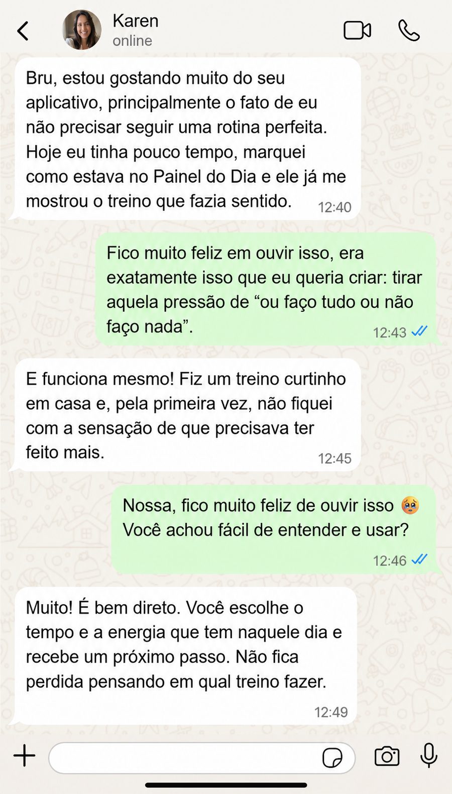 Captura da conversa no WhatsApp com Karen