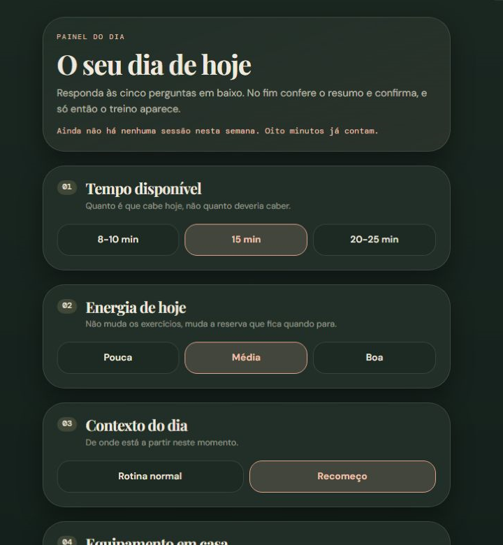 Painel do Dia com seleção de tempo e energia